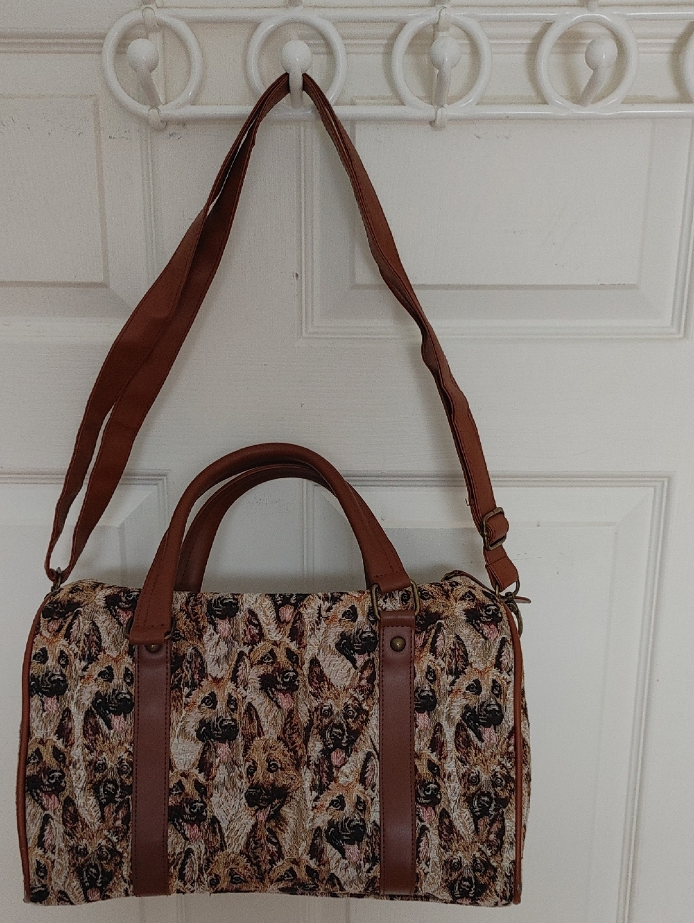 The Bradford Exchange Brown & Multi-Color Dog Pattern Tapestry Satchel